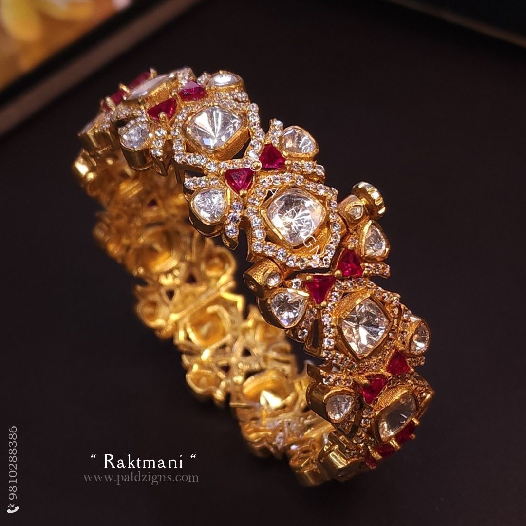 Raktmani 2-8" Size Moissanite Polki Bangles (Single)