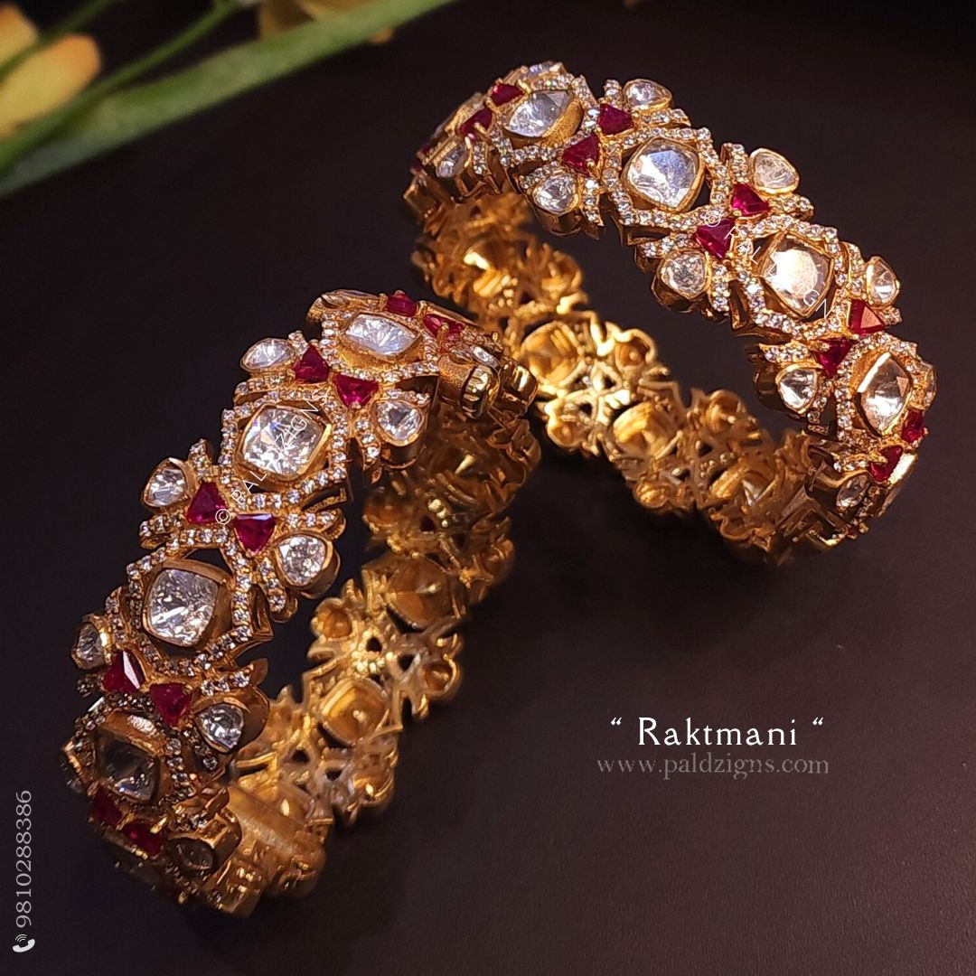 Raktmani 2-6" Size Moissanite Polki Bangles (Pair)