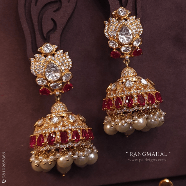 Rangmahal Moissanite Polki Jhumki