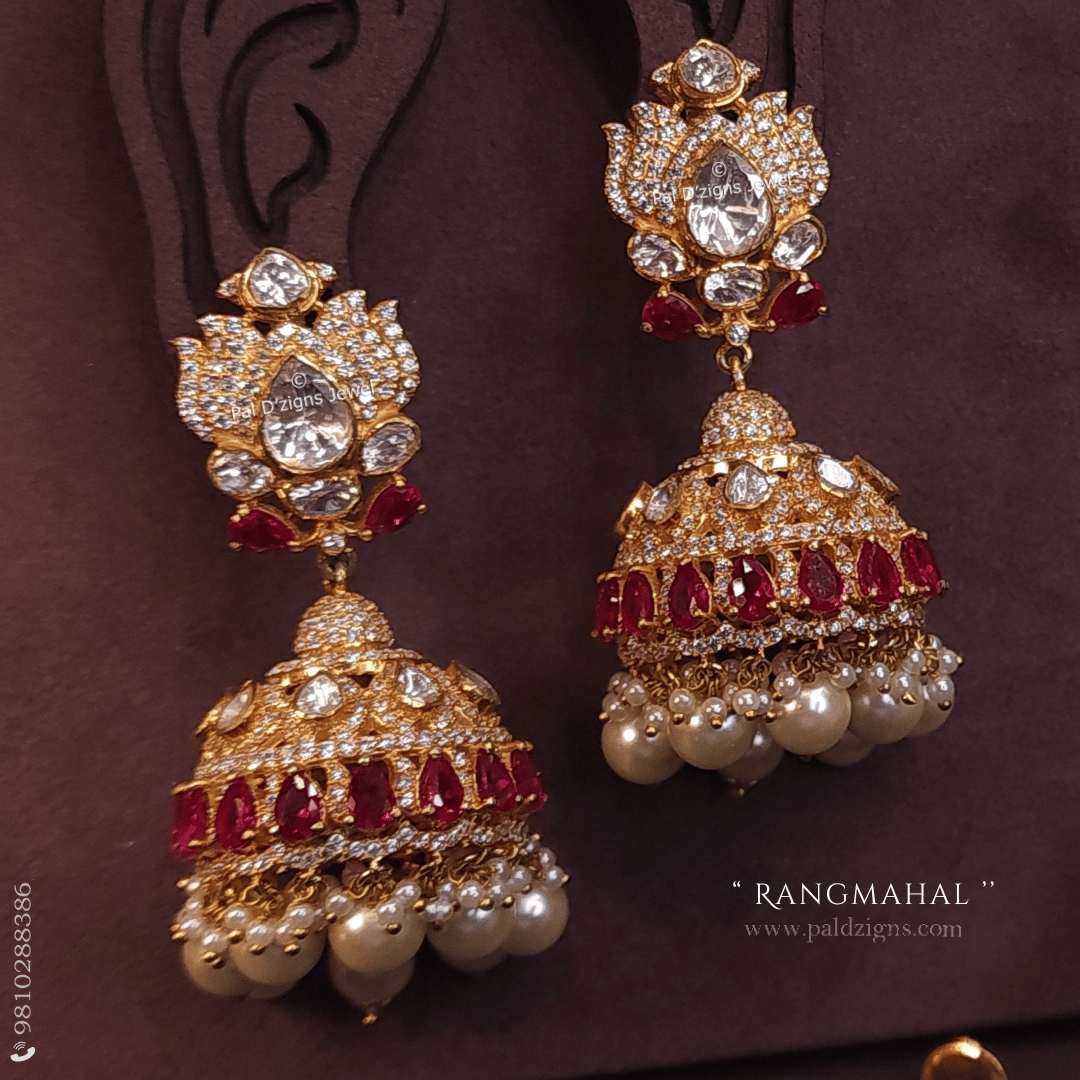 Rangmahal Moissanite Polki Jhumki