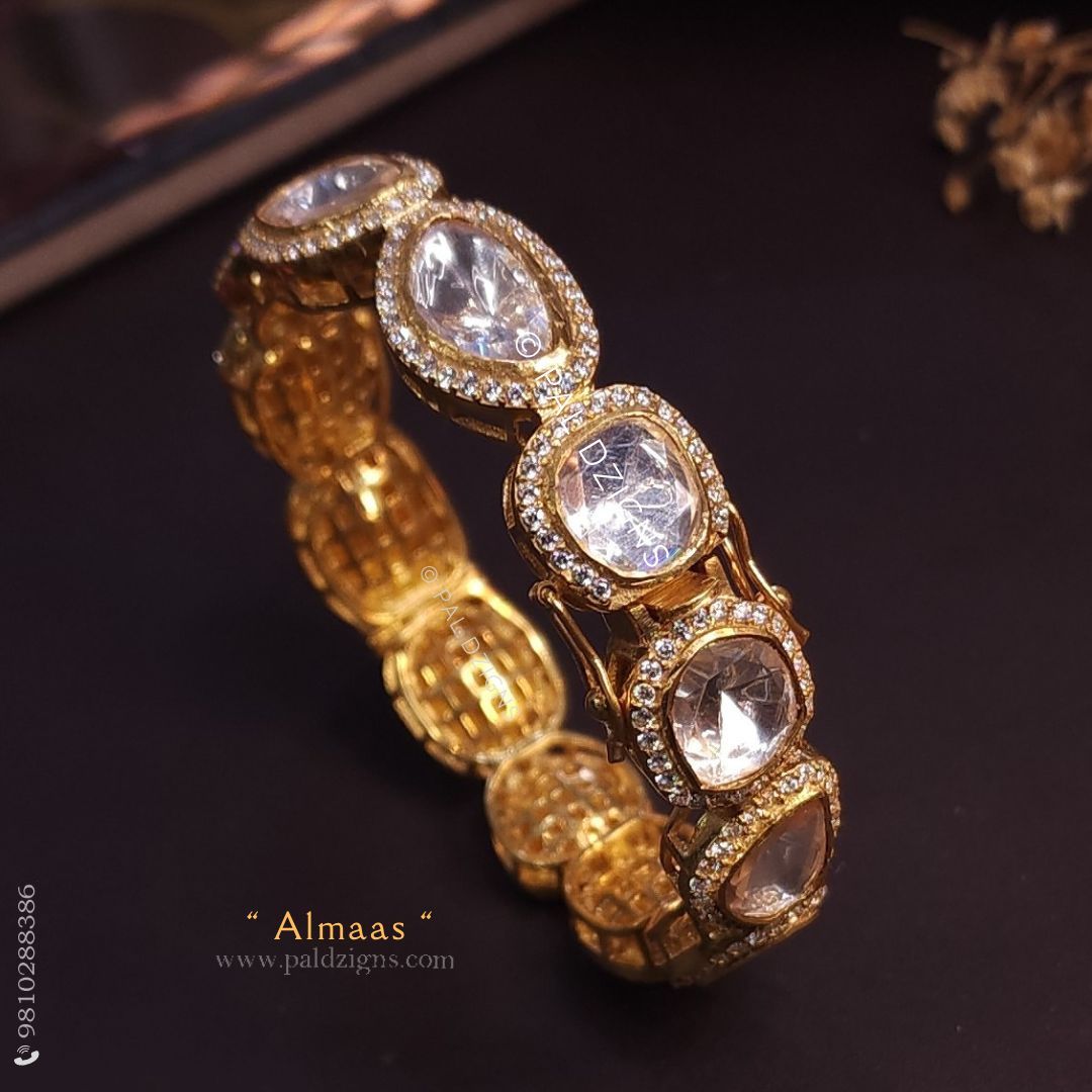 Almaas (2-2" Size) Single Moissanite Polki Bangles
