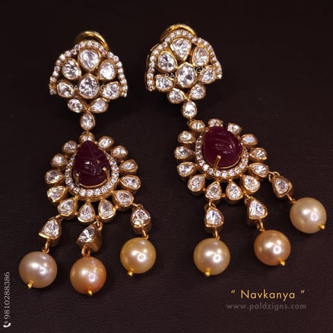 Navkanya Gold Moissanite Polki Earrings