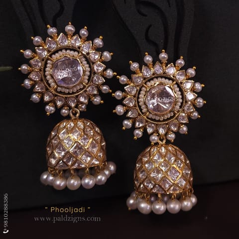 Phooljadi Moissanite Polki Jhumki