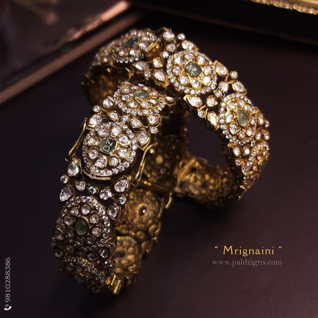 Mrignaini (2-10" Size) Moissanite Polki Bangles (Pair)