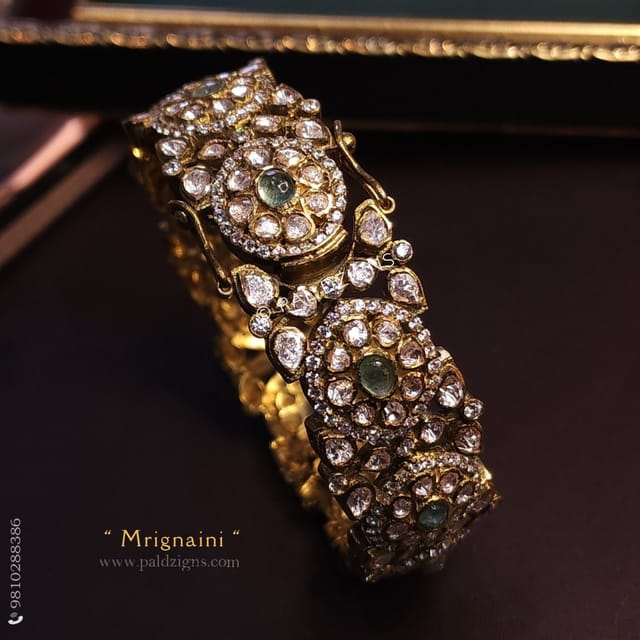 Mrignaini (2-10" Size) Moissanite Polki Bangle (SINGLE)