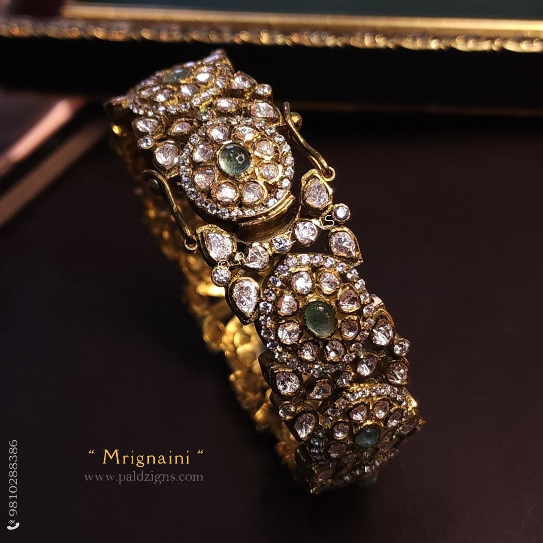 Mrignaini (2-10" Size) Moissanite Polki Bangle (SINGLE)