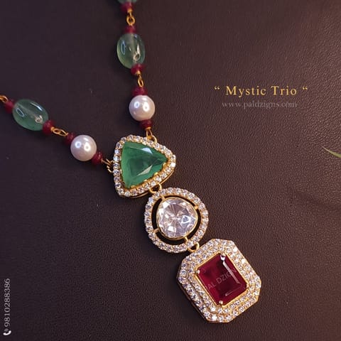 Mystic Trio Moissanite Polki Pendant