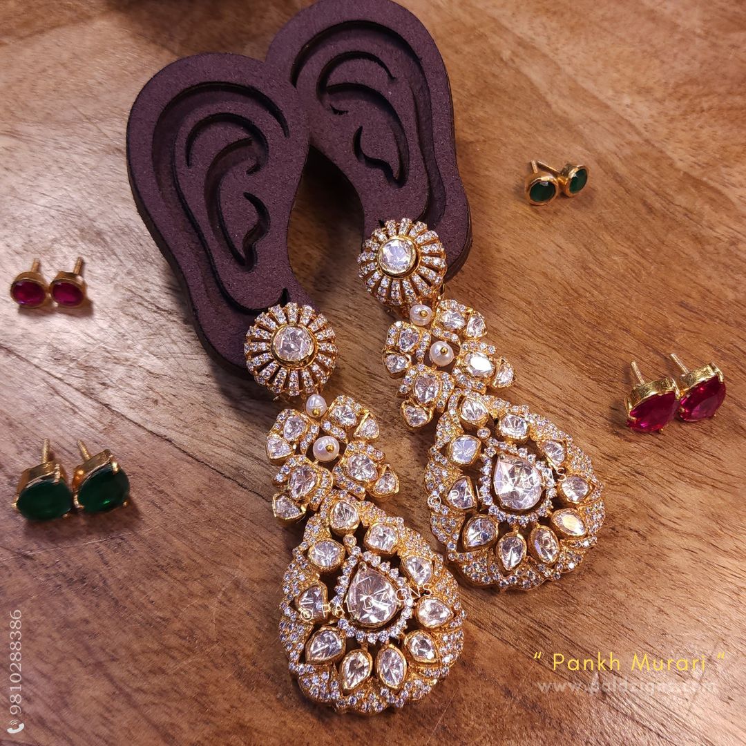 Pankh Murari Gold With 4 Changeables Moissanite Polki Earrings