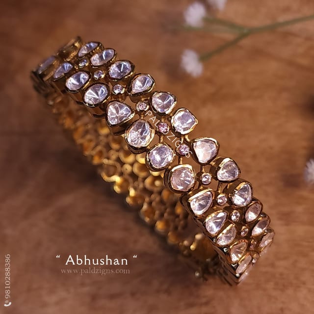 Abhushan Antique 2-6" Size Moissanite Polki Bangle (Single)