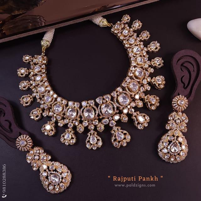 Rajputi Pankh Gold Moissanite Polki Necklace Set