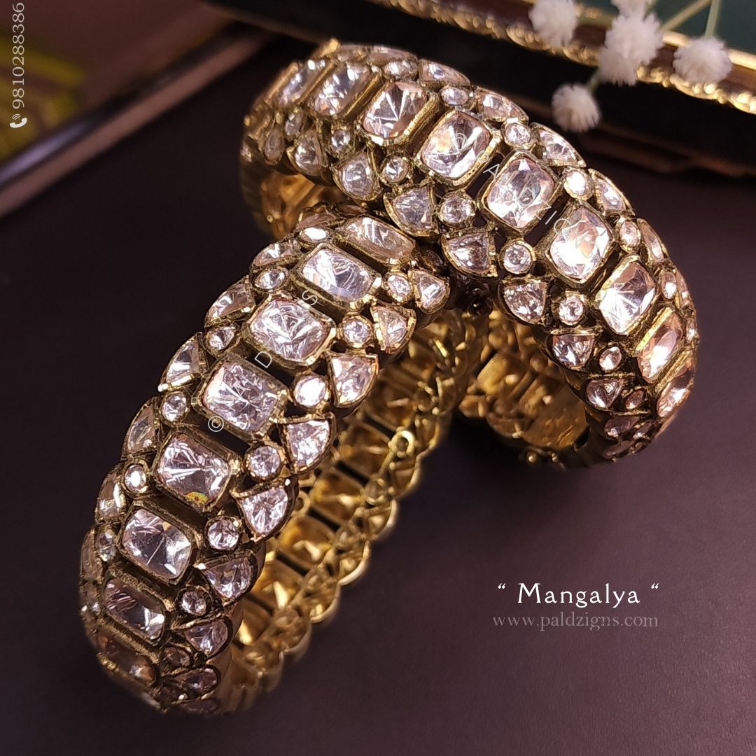 Mangalya Antique (2-2" Size) Moissanite Polki Bangles (Pair)
