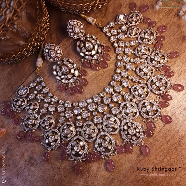 Ruby Shringaar Moissanite Polki Necklace Set