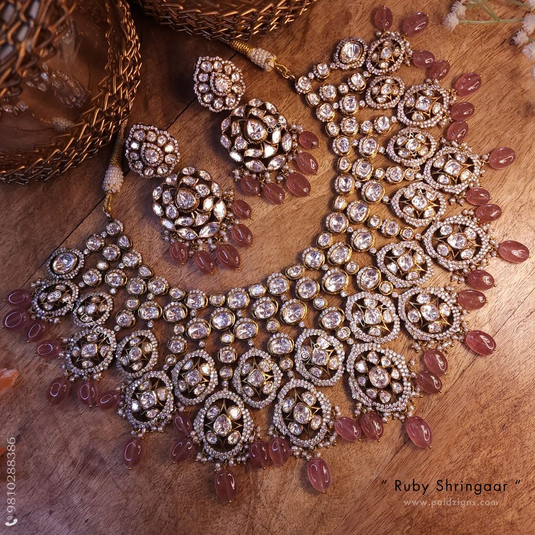 Ruby Shringaar Moissanite Polki Necklace Set