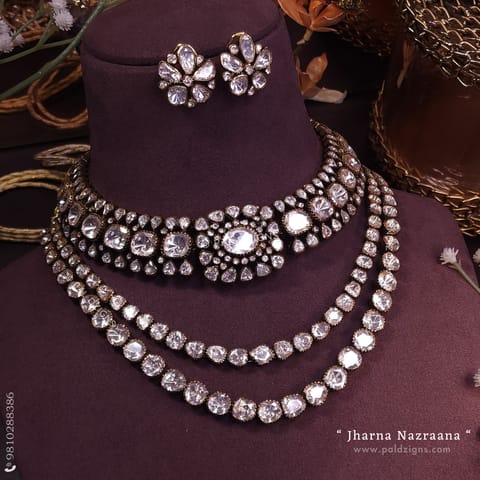 Jharna Nazraana Antique Moissanite Polki Combo Necklace Set
