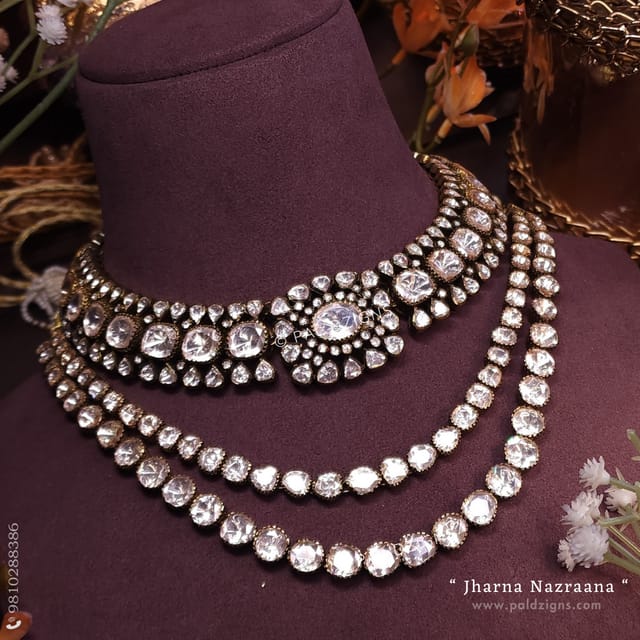 Jharna Nazraana Antique Moissanite Polki Combo Necklace