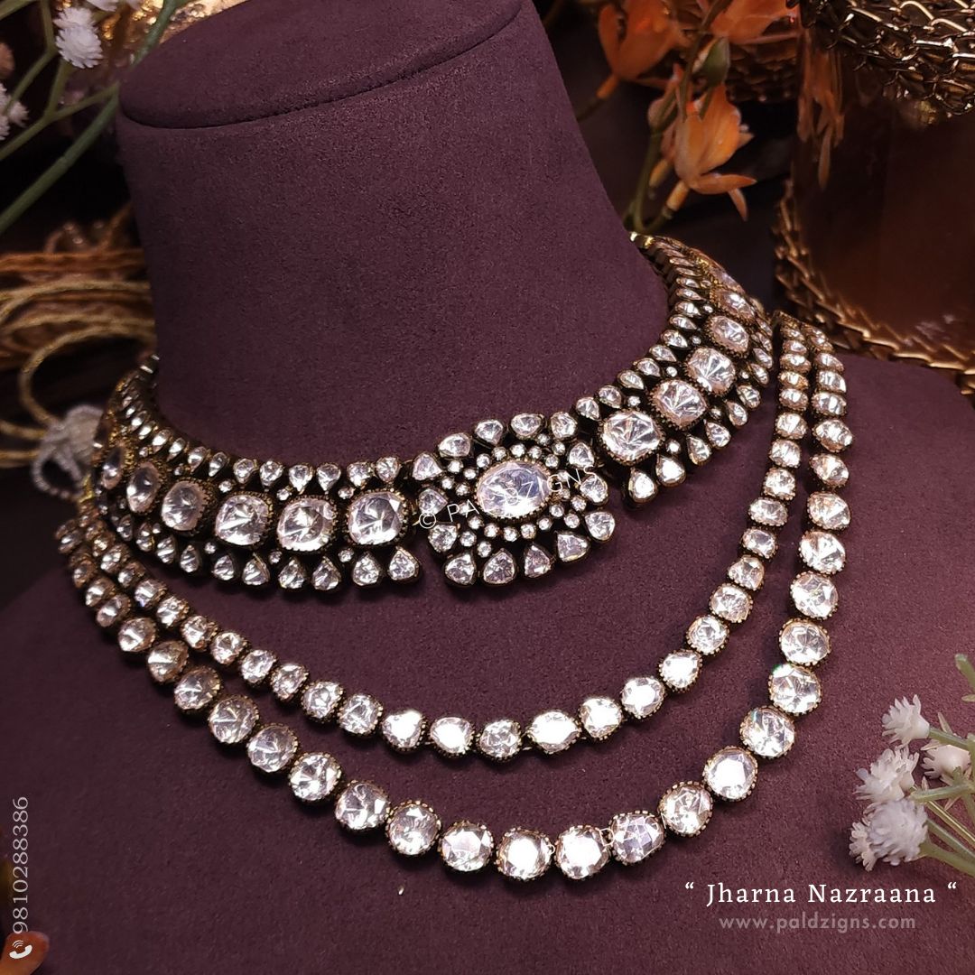 Jharna Nazraana Antique Moissanite Polki Combo Necklace