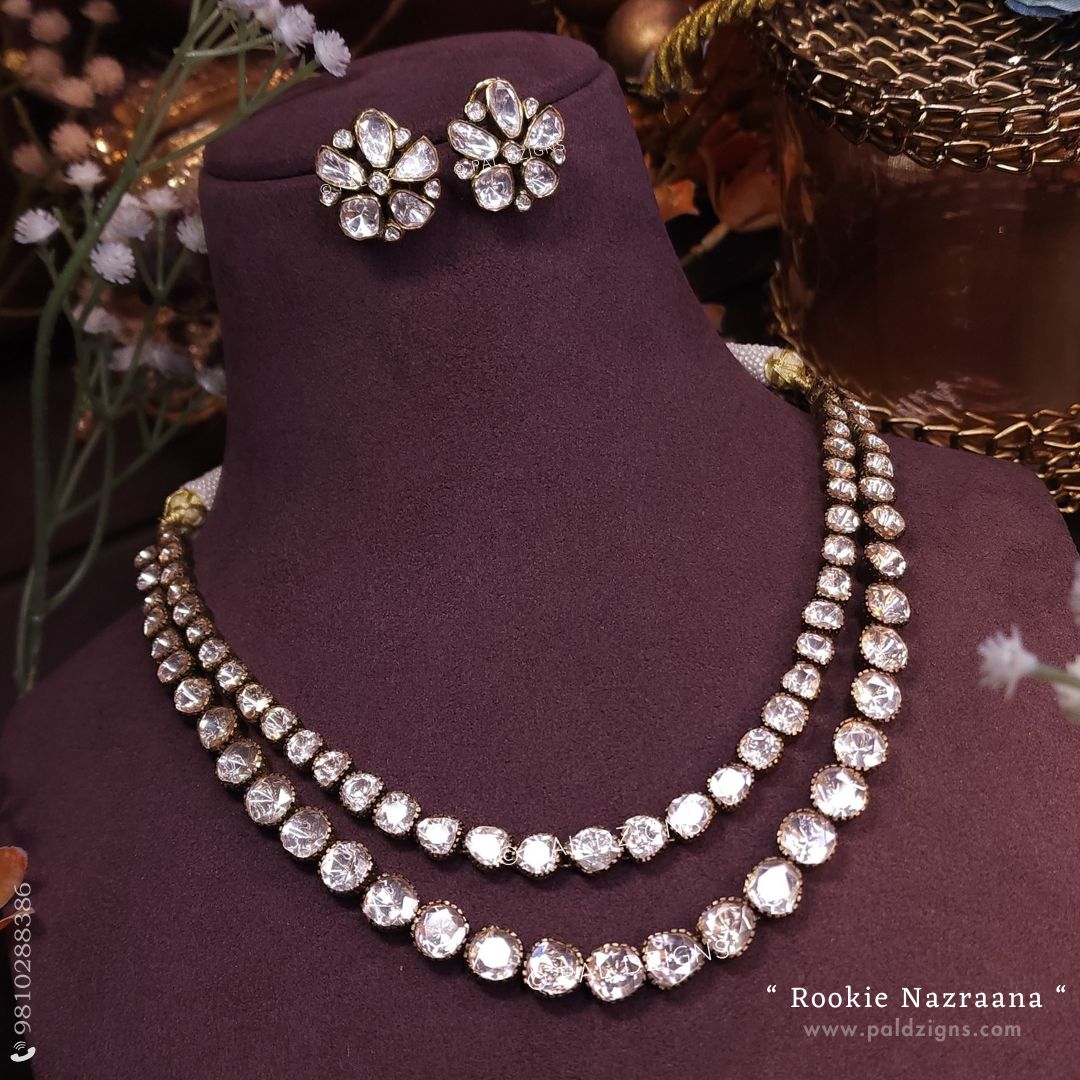 Rookie Nazraana Antique Moissanite Polki Necklace Set