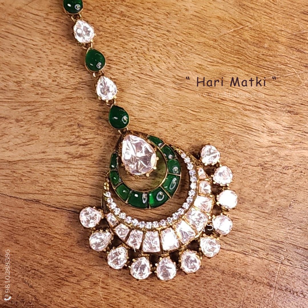 Hari Matki Moissanite Polki Maangtikka