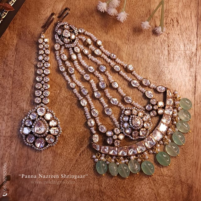 Panna Nazreen Shringaar Moissanite Polki Jhummar And Tikka Combo