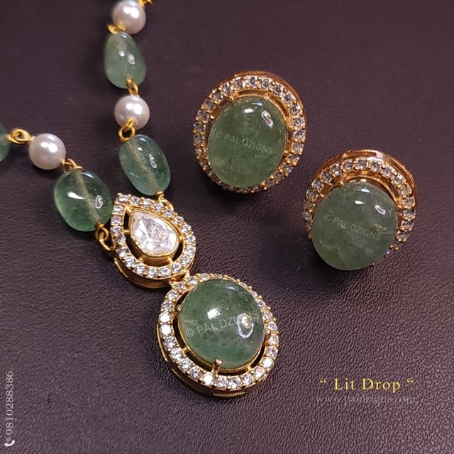 Lit Drop Moissanite Polki Pendant Set