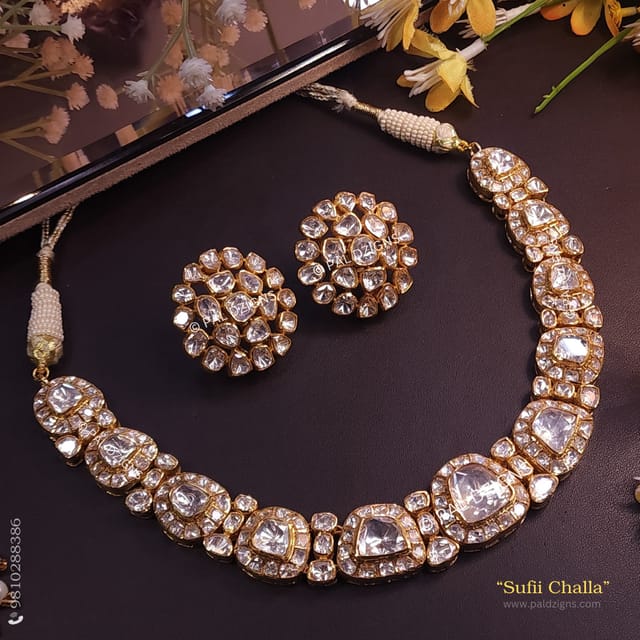 Sufii Challa Moissanite Polki Necklace Set