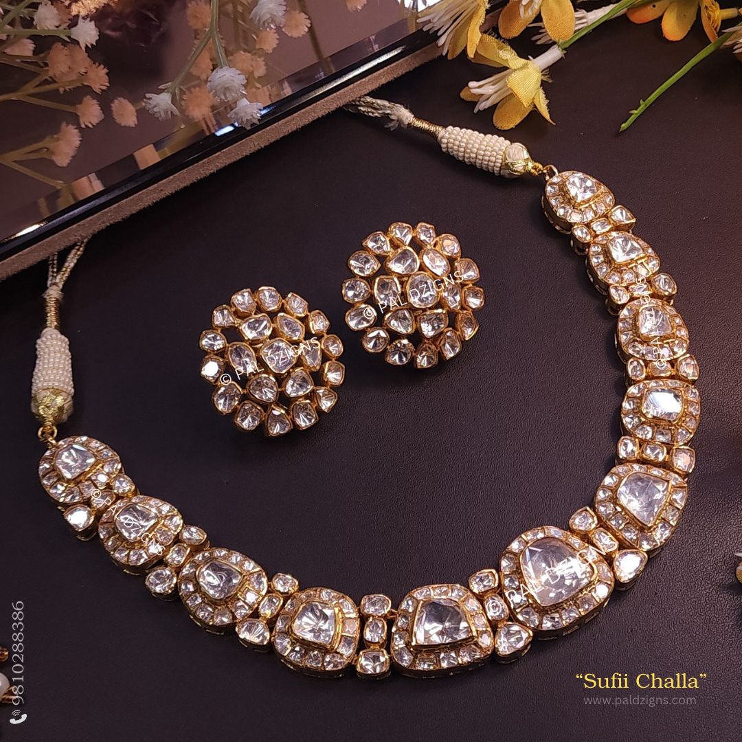 Sufii Challa Moissanite Polki Necklace Set