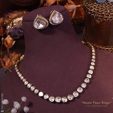 Nazar Paan Ringo Antique Moissanite Polki Necklace Set Nazar Paan Ringo Antique Moissanite Polki Necklace Set