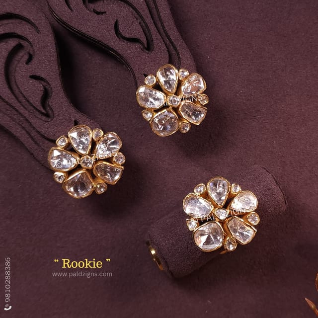 Rookie Moissanite Polki Stud And Ring Combo