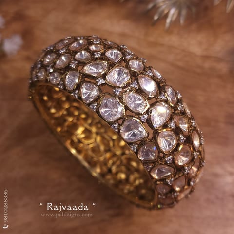 Rajvaada Antique 2-4" Size Moissanite Polki Bangle (Single) Rajvaada Antique 2-4" Size Moissanite Polki Bangle (Single)