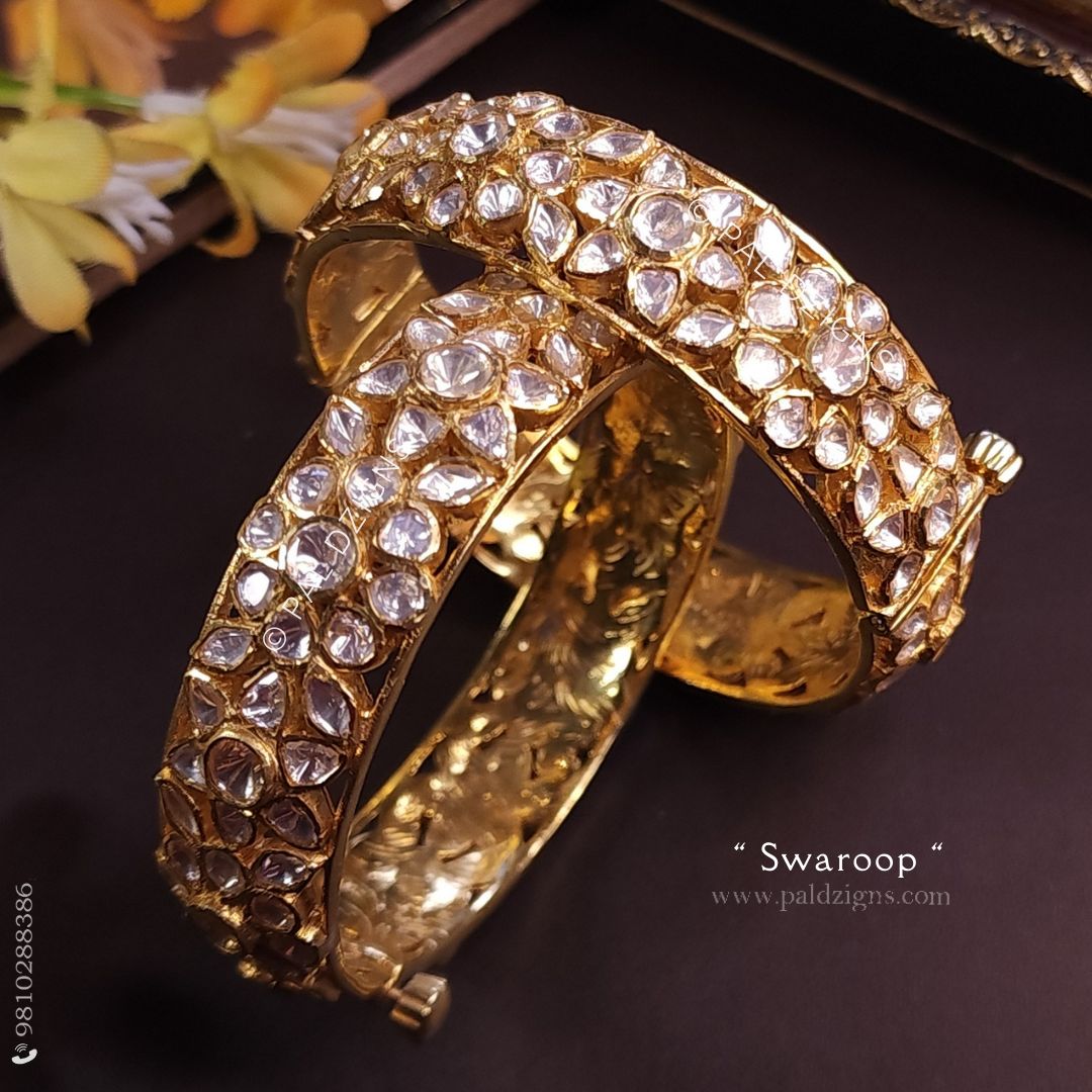 Swaroop 2-10" Size Moissanite Polki Bangles (Pair)