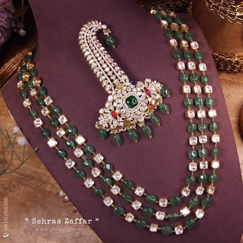 Sehraa Zaffar Moissanite Polki Kalgi And Necklace Combo