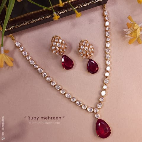 Ruby Mehreen Moissanite Polki Necklace Set
