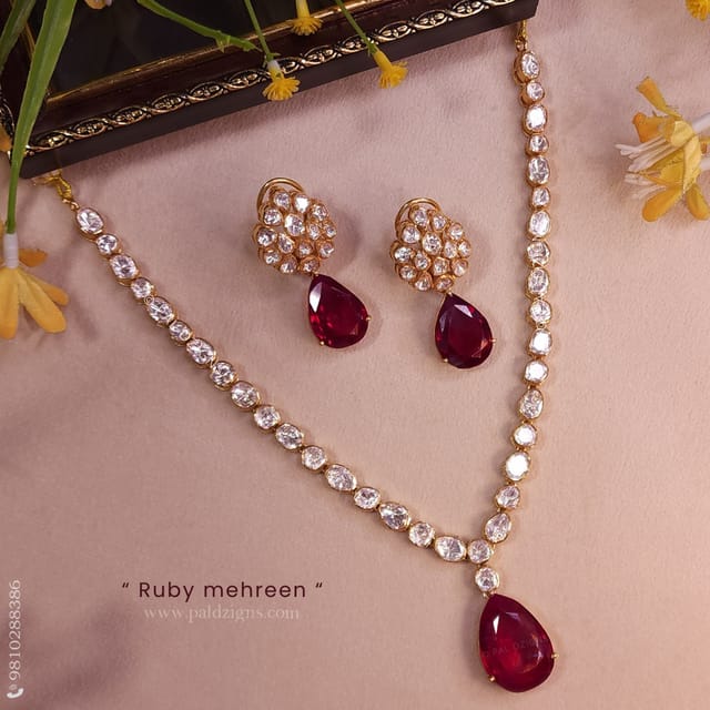 Ruby Mehreen Moissanite Polki Necklace Set