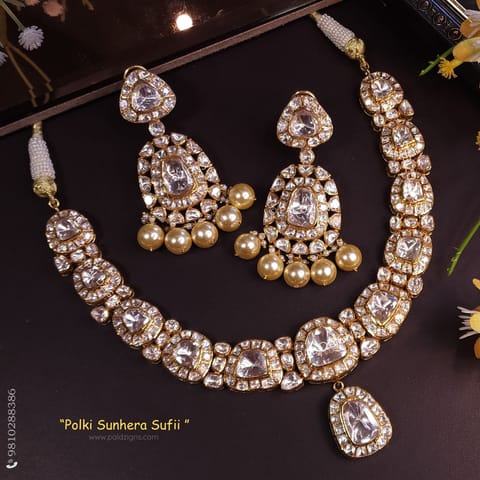 Polki Sunhera Sufii Detachable Moissanite Polki Necklace Set