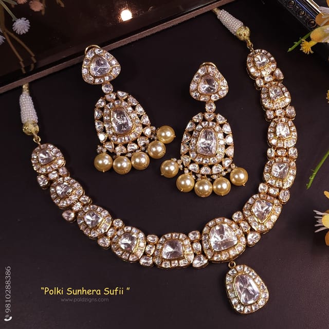 Polki Sunhera Sufii Detachable Moissanite Polki Necklace Set