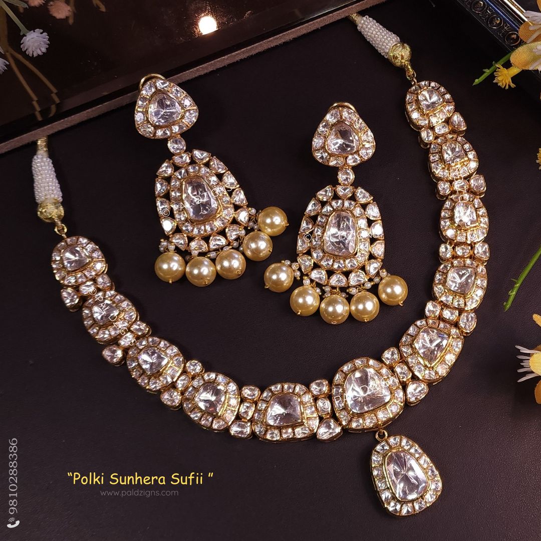 Polki Sunhera Sufii Detachable Moissanite Polki Necklace Set