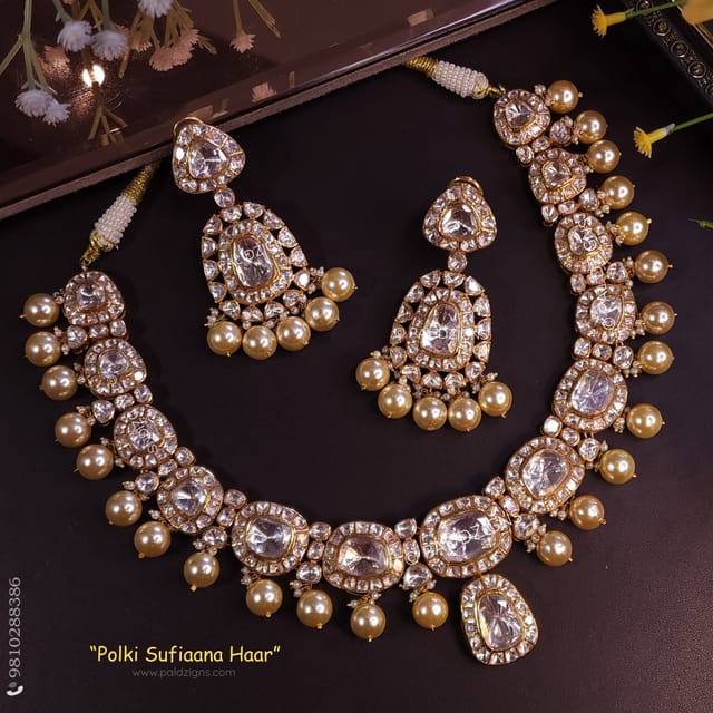 Polki Sufiaana Haar Detachable Moissanite Polki Necklace Set