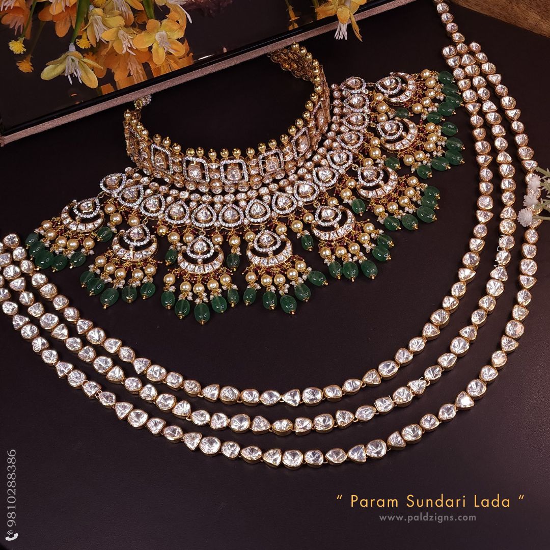 Param Sundari Lada Moissanite Polki Long Necklace Combo