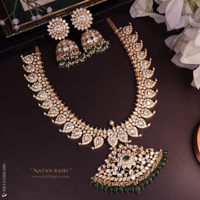 Nayan Kairi Detachable Moissanite Polki Necklace Set