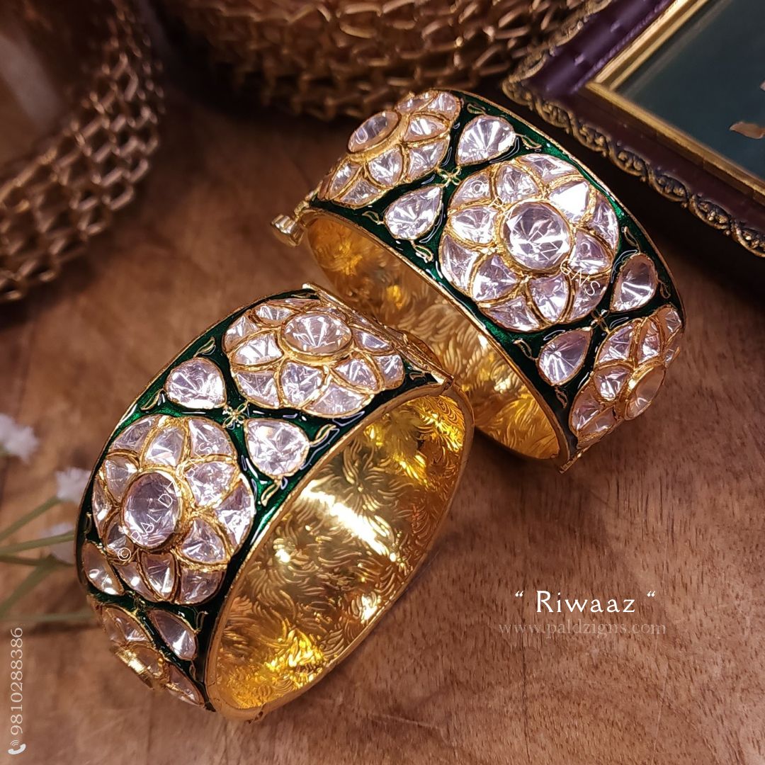 Riwaaz 2-6" Size Moissanite Polki Bangles (Pair)