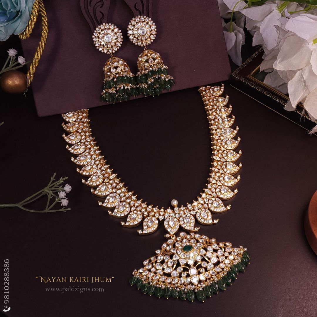 Nayan Kairi Jhum Detachable Moissanite Polki Necklace Set