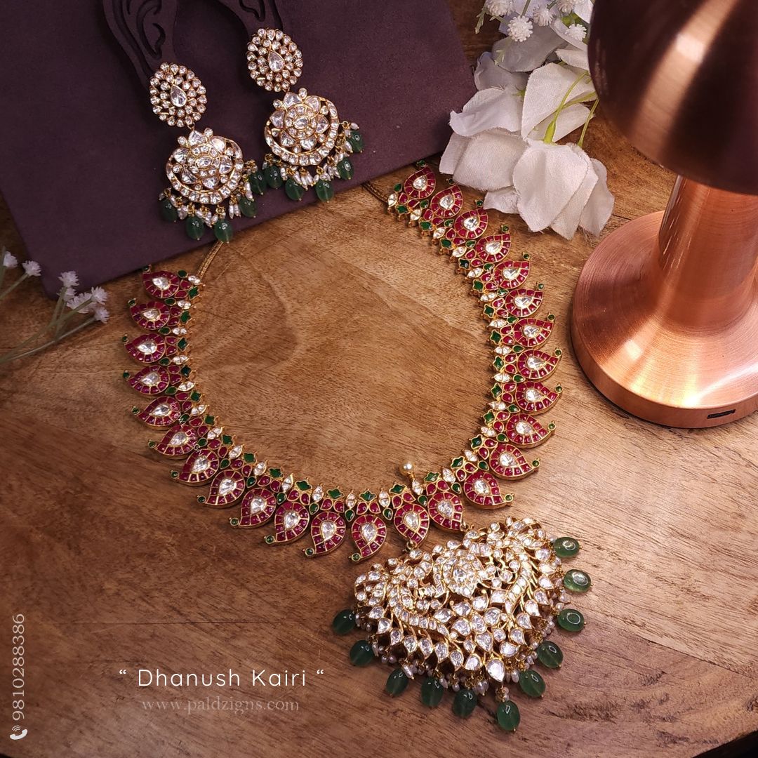 Dhanush Kairi Detachable And Reversible Moissanite Polki Necklace Set