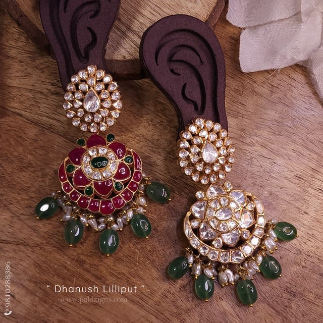 Dhanush Lilliput Detachable And Reversible Moissanite Polki Earrings