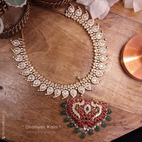 Dhanush Kairi Detachable And Reversible Moissanite Polki Necklace
