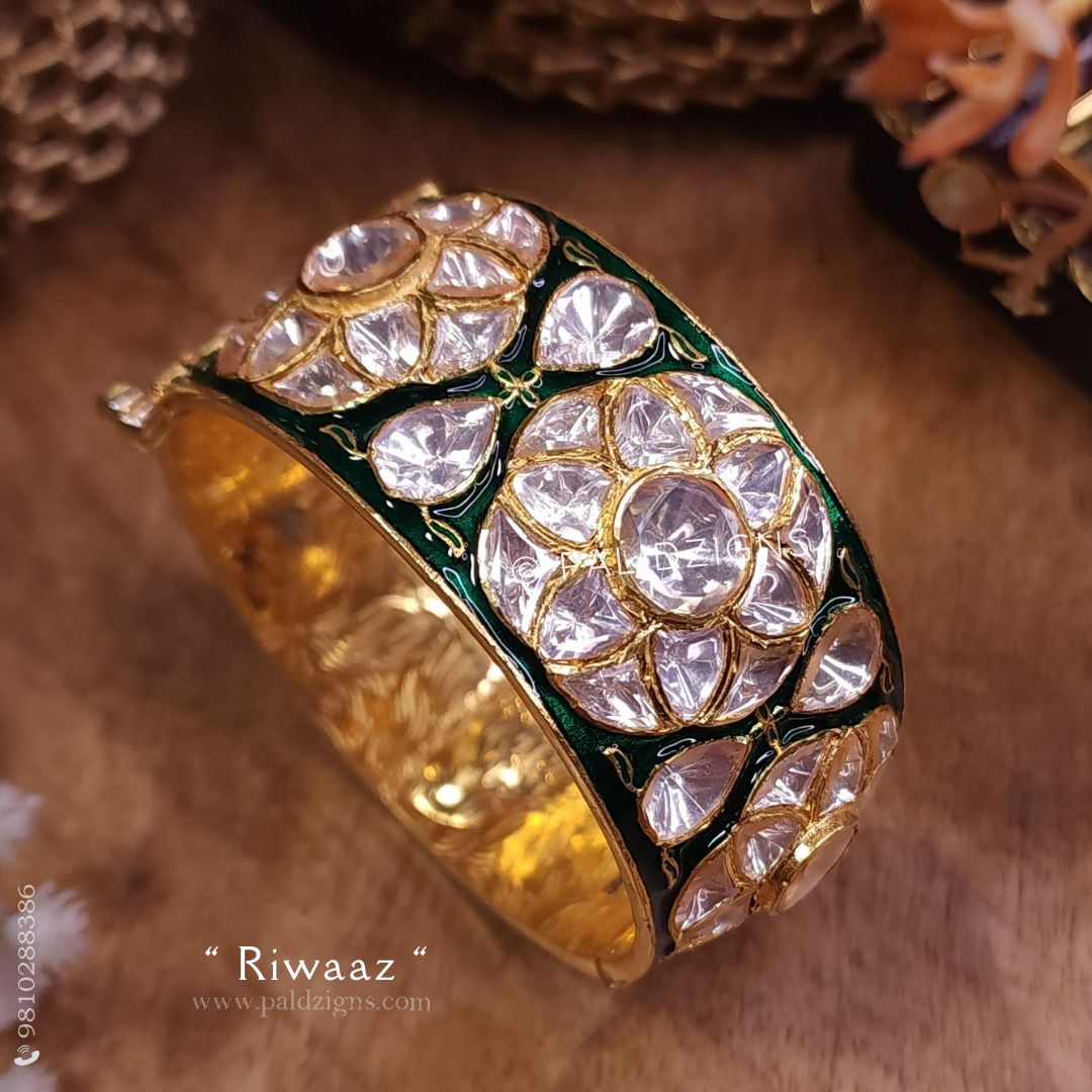 Riwaaz 2-4" Size Moissanite Polki Bangles (Single)