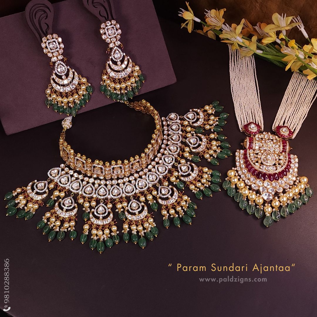 Param Sundari Ajantaa Moissanite Polki Necklace Set Combo