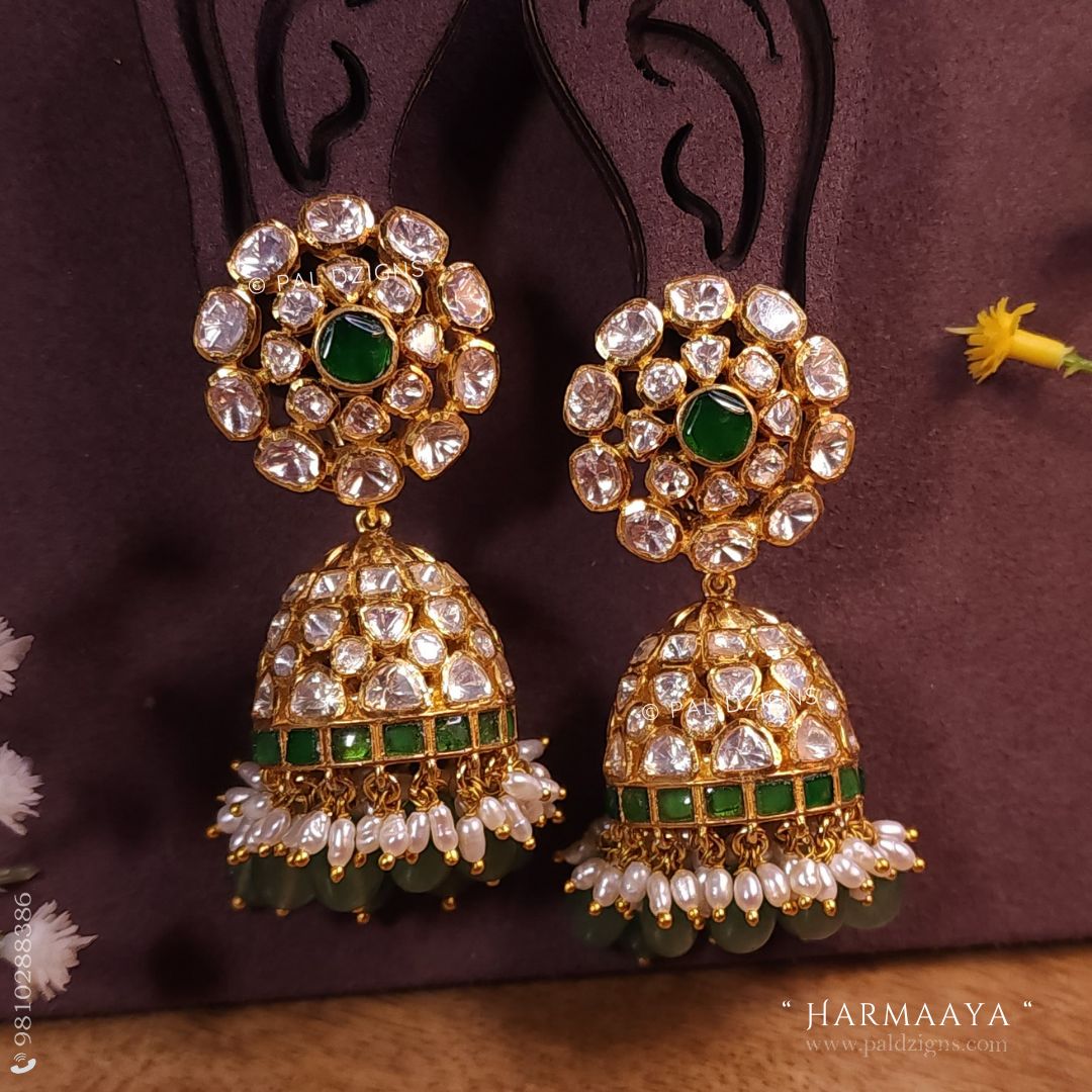 Harmaaya Detachable Moissanite Polki Jhumki