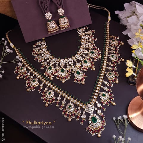 Phulkariyaa Moissanite Polki Necklace Set Combo