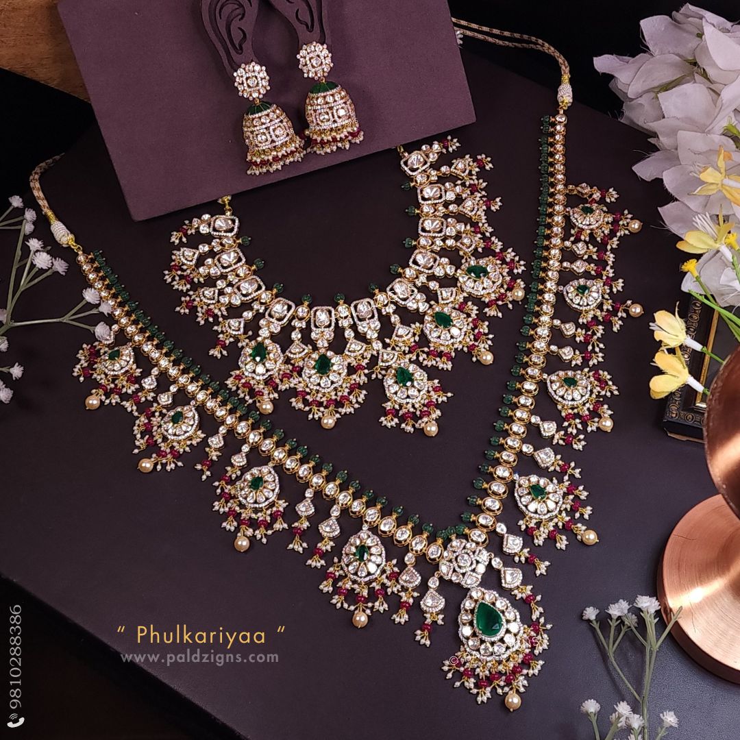 Phulkariyaa Moissanite Polki Necklace Set Combo