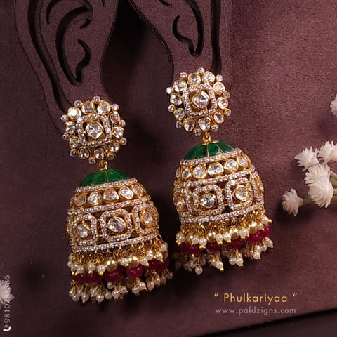 Phulkariyaa Moissanite Polki Jhumki